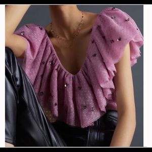 ANTHROPOLOGIE Maeve Ruffled Tulle Blouse